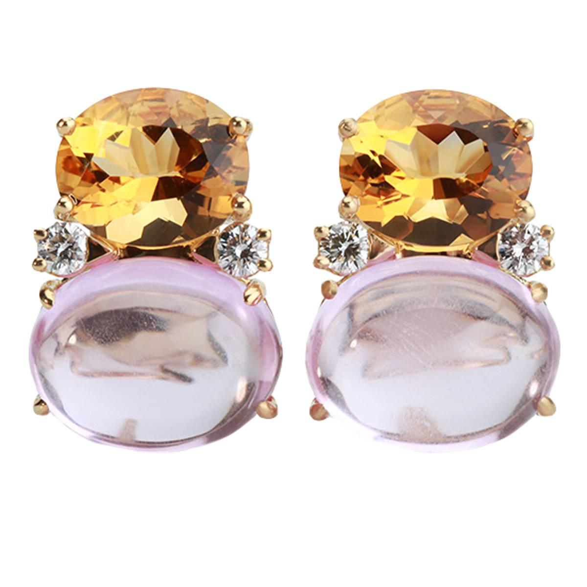 Large GUM DROP™ Earrings with Citrine and Cabochon Pink Topaz and Diamonds For Sale
