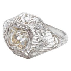 Art Deco 1.10 Carat Old Mine Cut Diamond Platinum Engagement Ring