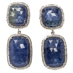 Vintage Tanzanite Diamond Gold Dangle Earrings