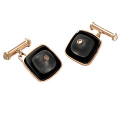 Boutons de manchette en or, cristal de roche et onyx