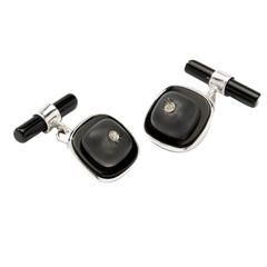 Italian Rock Crystal Onyx Gold Cufflinks 2