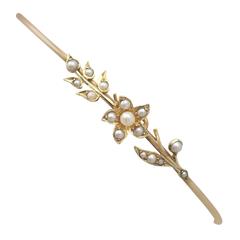 15k Yellow Gold and Pearl Bangle - Antique Circa 1890