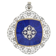 Edwardian Enameled Diamond Gold Platinum Devil Locket