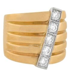 1970s Wide Stacked Diamond Gold Band Ring