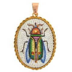Victorian Fine Scarab Beetle Micro Mosaic Pendant Locket