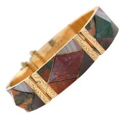 Victorian Scottish Agate Gold Link Bracelet 12