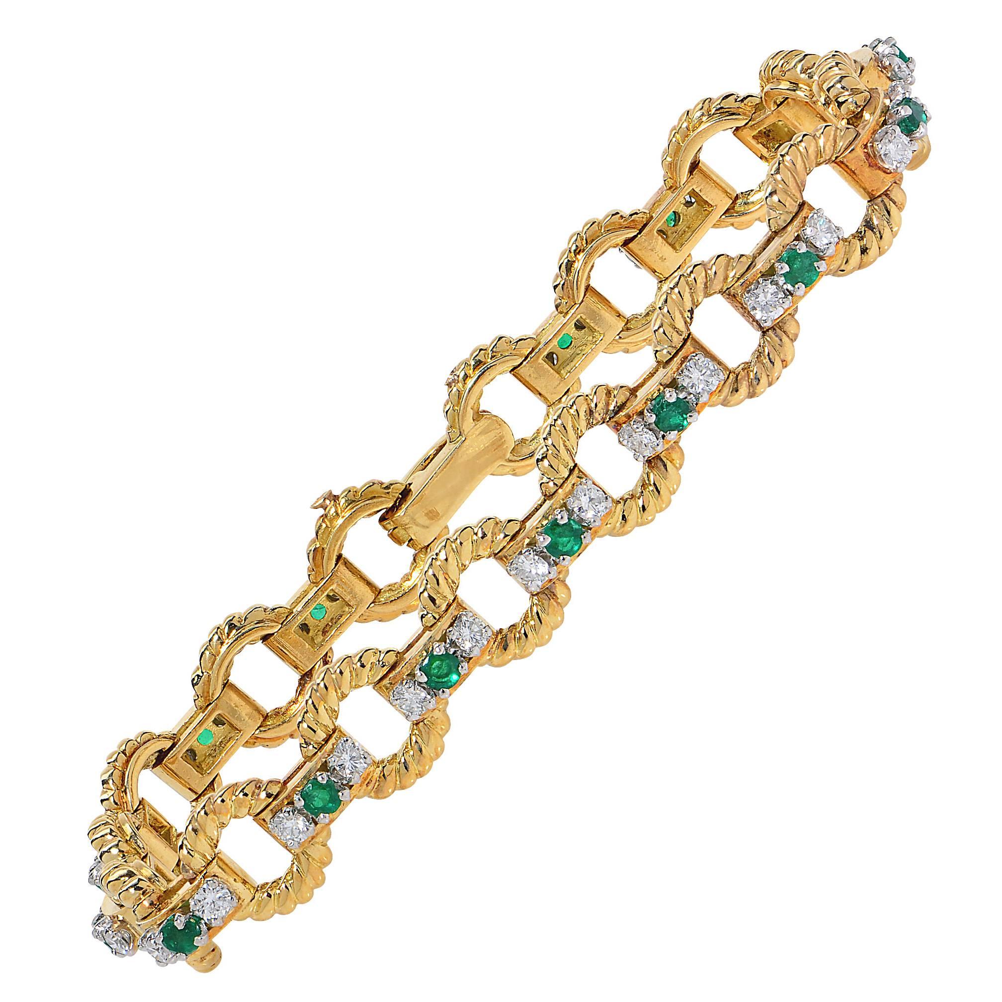 Emerald Diamond Gold Link Bracelet