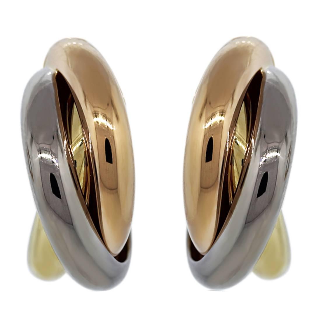 Cartier Tricolor Gold Trinity J Hoop Earrings