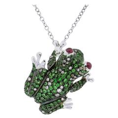 Roberto Coin Gemstone Diamond Gold Frog Pendant Necklace