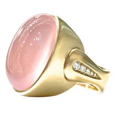 Susan Sadler Rose Quartz Asterism Diamond Gold Dome Ring