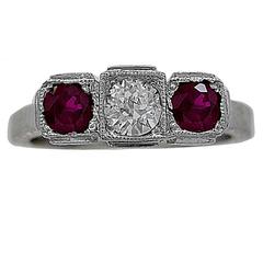 Art Deco .75 Carat No Heat Burmese Ruby Diamond Gold Engagement Fashion Ring