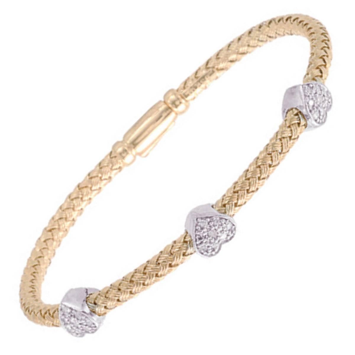 Silver Mesh Diamond Gold Vermeil Heart Bangle Bracelet