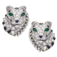 Cartier Diamond, Onyx, and Emerald Panthere Earclips