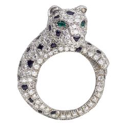 Cartier Paris Diamond, Onyx, and Emerald Panthere Ring
