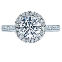 1.65 Carat GIA Cert Diamond Round Halo Gold Engagement Ring 