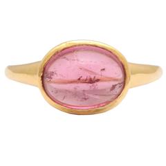 Pink Tourmaline Gold Cabochon Ring