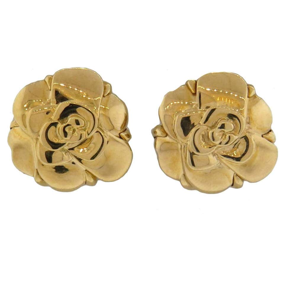 Chanel Gold Camellia Flower Earrings at 1stDibs