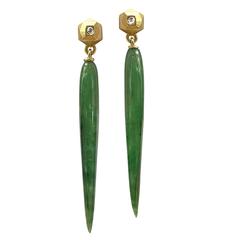 Geoffrey Good Siberian Jade Drop Rose-Cut Diamond Matte Gold Hedra Earrings