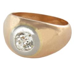 Antique Cushion Old Cut Diamond Gold Band Ring