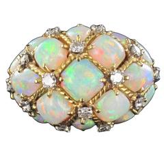 Magnificient Opal Diamond Gold Domed Ring 9
