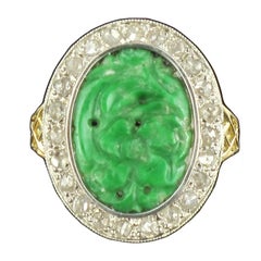 French Antique Jade Rose Cut Diamond Ring