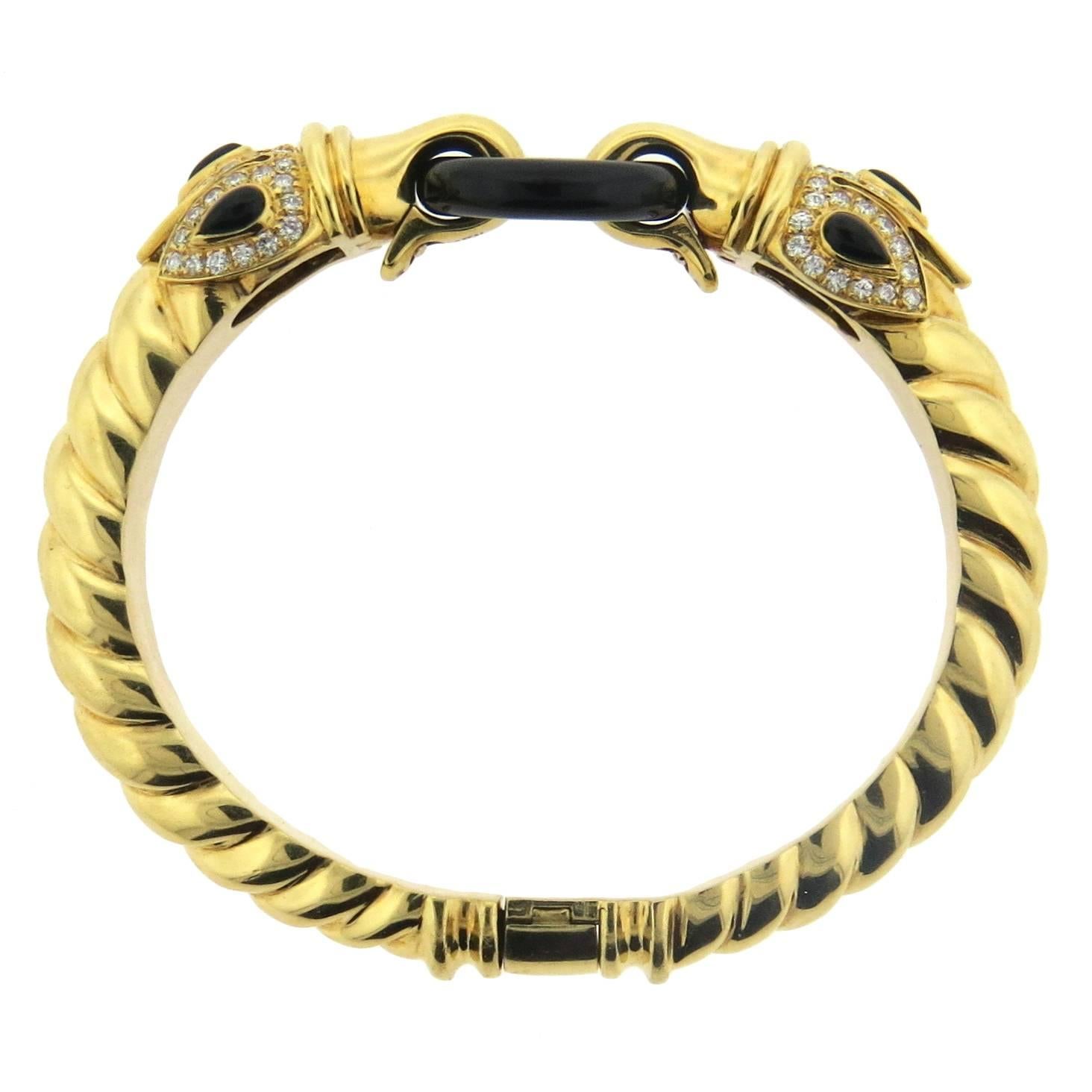 1980s Italian Onyx Diamond Gold Bracelet