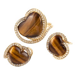 Roberto Coin 18K Yellow Gold Tiger's Eye Gold Ring and Earrings Set