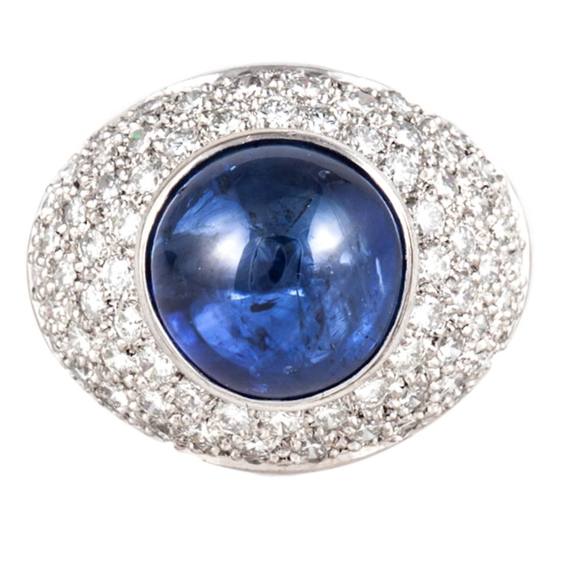 Boodles 18K White Gold Cabochon Sapphire and Diamond Ring