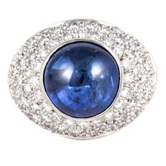 Boodles 18K White Gold Cabochon Sapphire and Diamond Ring