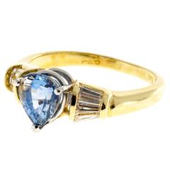 Pear Shaped Sapphire Baguette Diamond Platinum Gold Ring 7