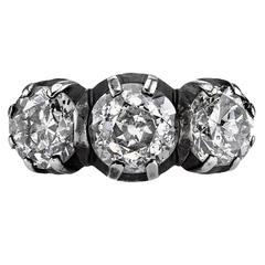 Georgian Style Three Stone Diamond Silver Gold Ring