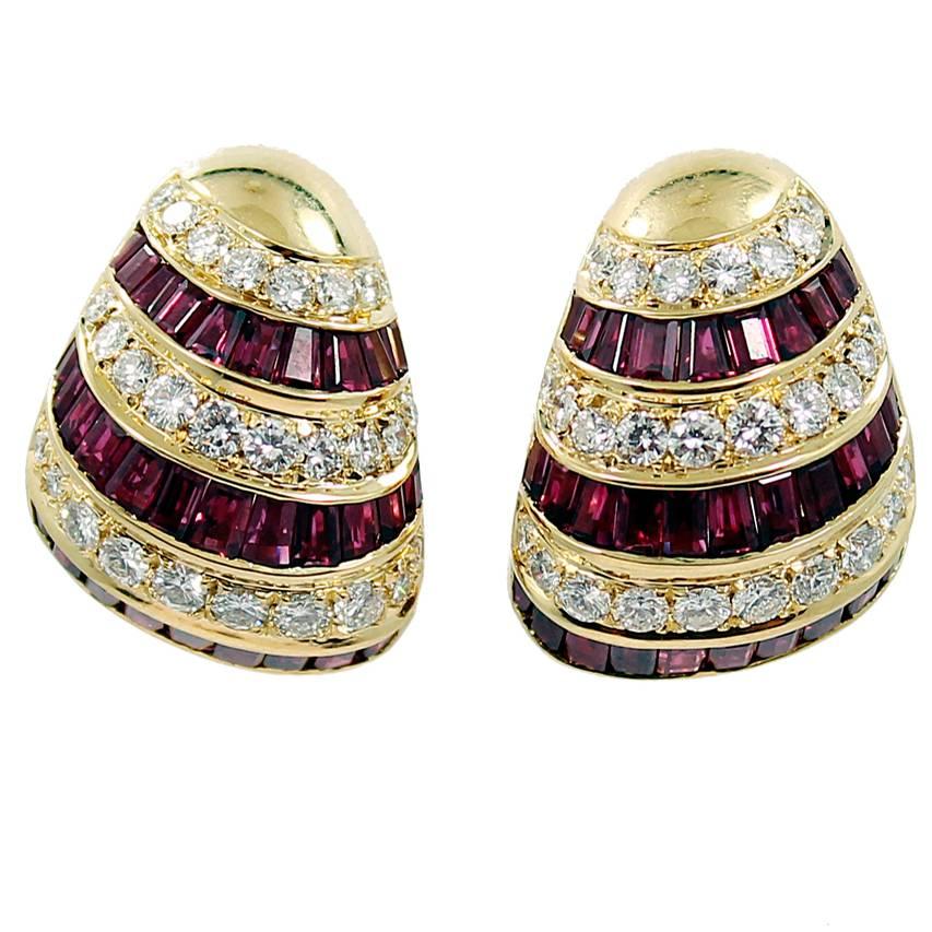 Ruby Diamond Gold Earrings For Sale