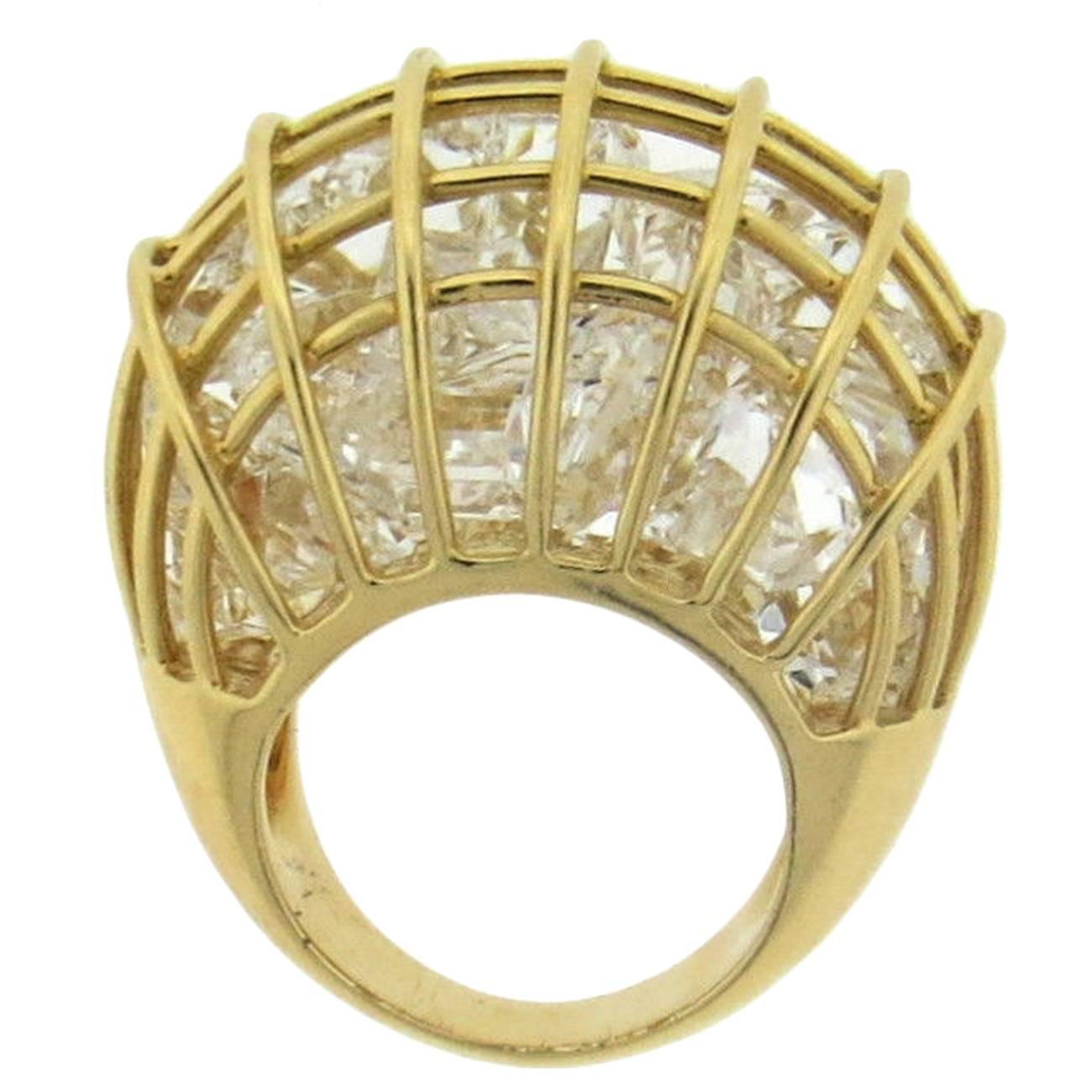 Verdura Caged Crystal Gold Large Dome Ring