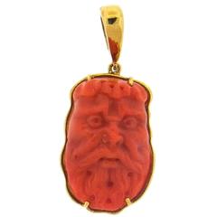 David Webb Carved Coral Gold Face Pendant