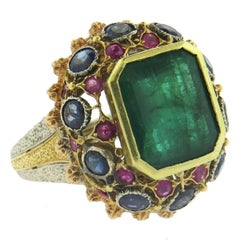 Gorgeous Buccellati Emerald Ruby Sapphire Gold Ring