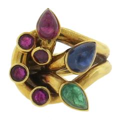 David Webb Emerald Ruby Sapphire Gold Ring 8