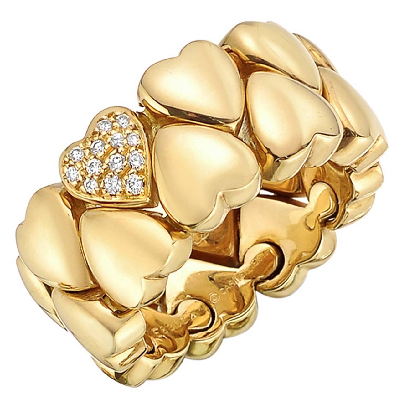 Cartier Diamond Gold Double Hearts Band Ring