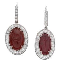 Fred Leighton Intaglio Diamond Platinum Drop Earrings