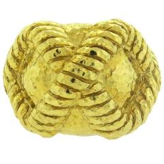 David Webb Large Gold Hand Hammered Criss Cross Dome Ring David Webb Large Gold Hand Hammered Criss Cross Dome Ring
