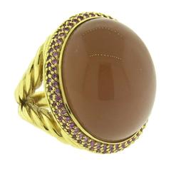 David Yurman Peach Moonstone Cabochon Pink Sapphire Gold Ring 8