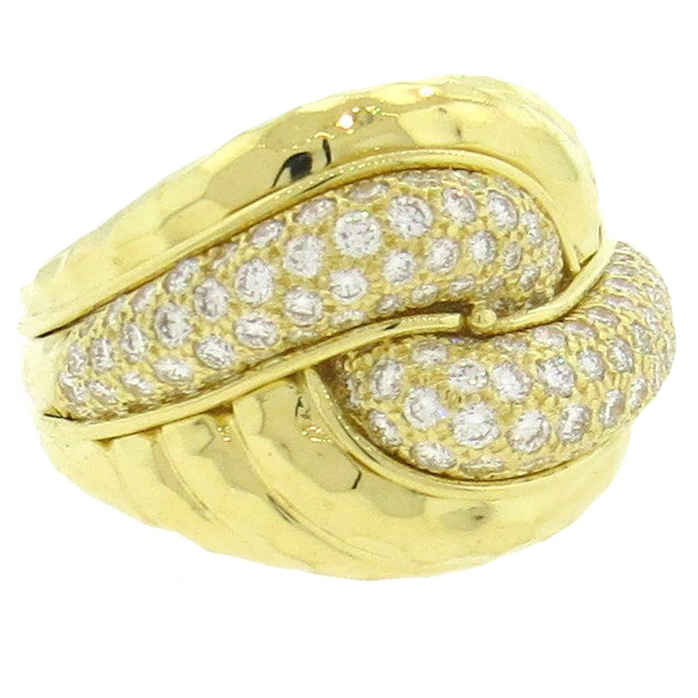 Henry Dunay Diamond Hammered Gold Dome Ring