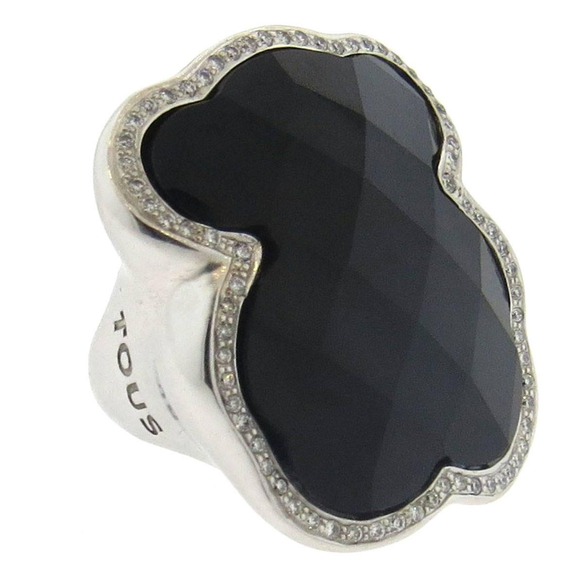 Large Tous Gold Diamond Onyx Ring