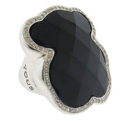 Large Tous Gold Diamond Onyx Ring