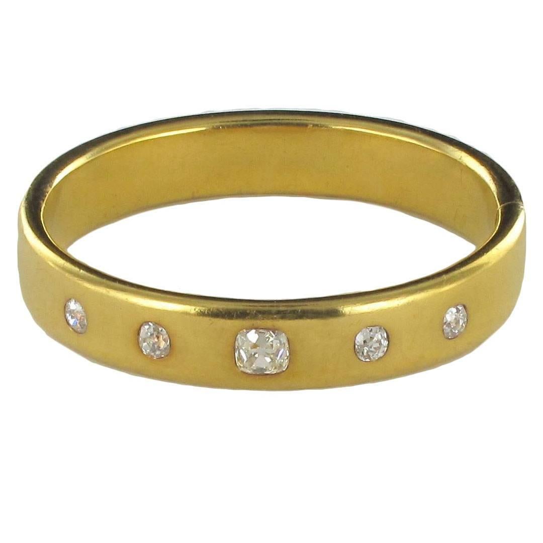 French 1st Half of 19th Century 3.45 Carat Diamond Gold Bangle Bracelet 4