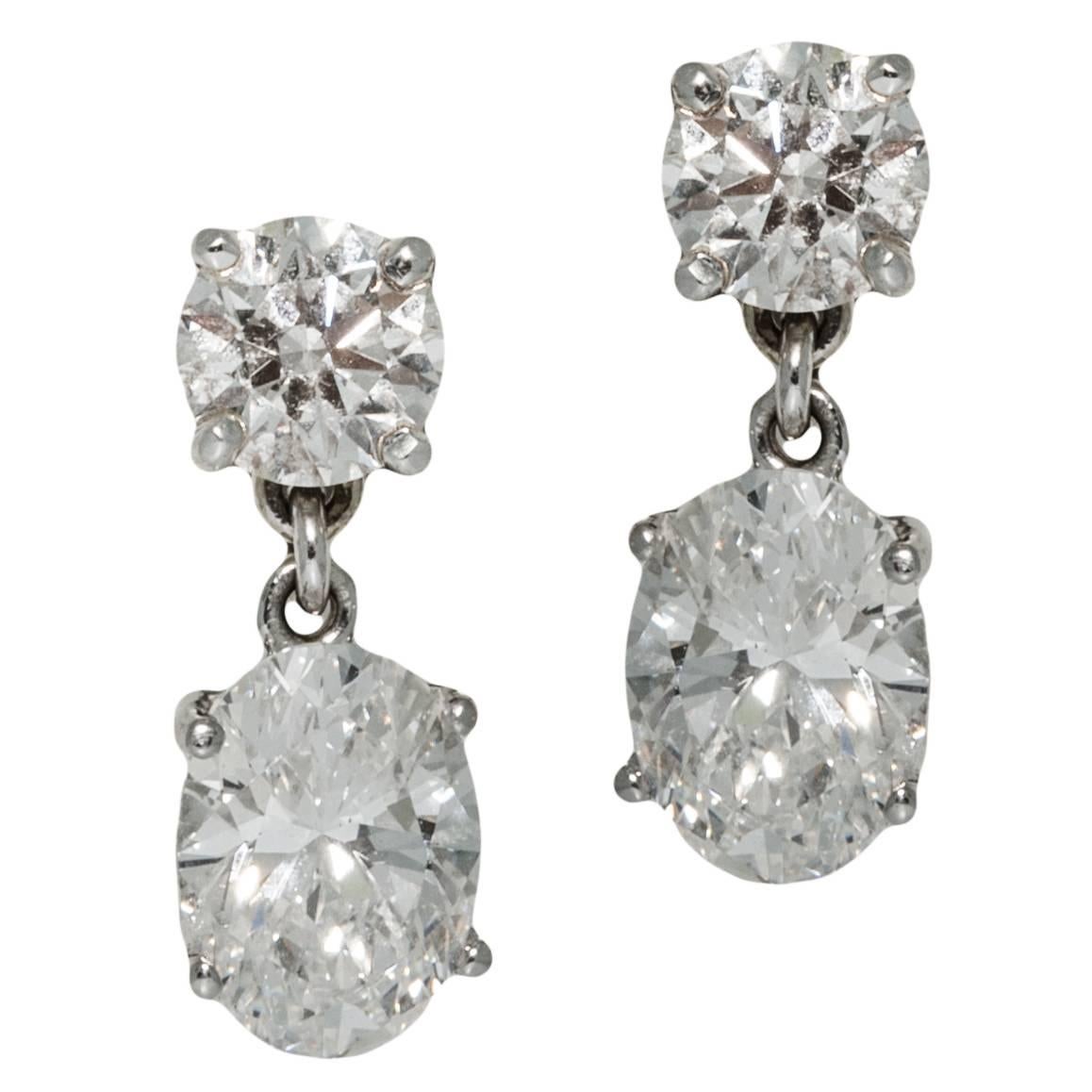 Oval Diamond Gold Drop Earrings For Sale