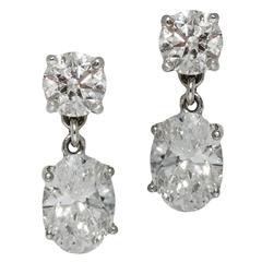 Oval Diamond Gold Drop Earrings