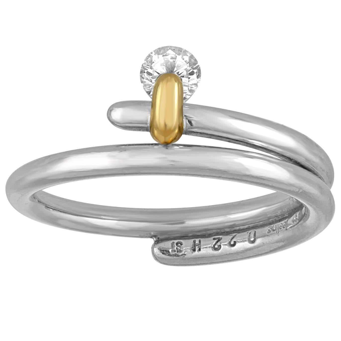 Modern 0.22 Carats Diamond Gold Platinum Ring by Feeling For Sale