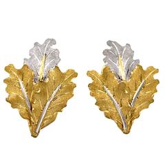 Buccellati Two Color Gold Leaf Earrings