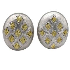 Buccellati Two Color Gold Textured Oval Earrings