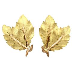 Buccellati Gold Two Leaf Design Earrings